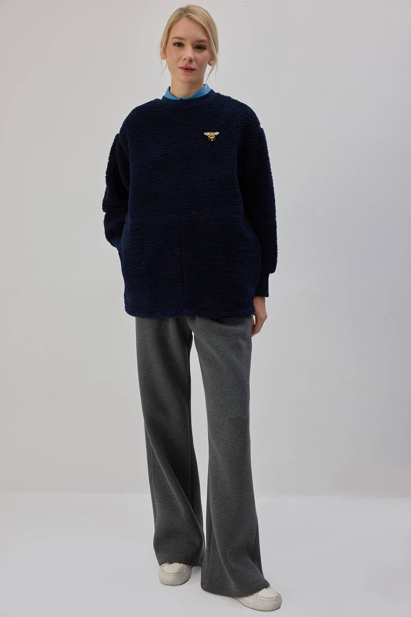 Felpa in pile blu navy