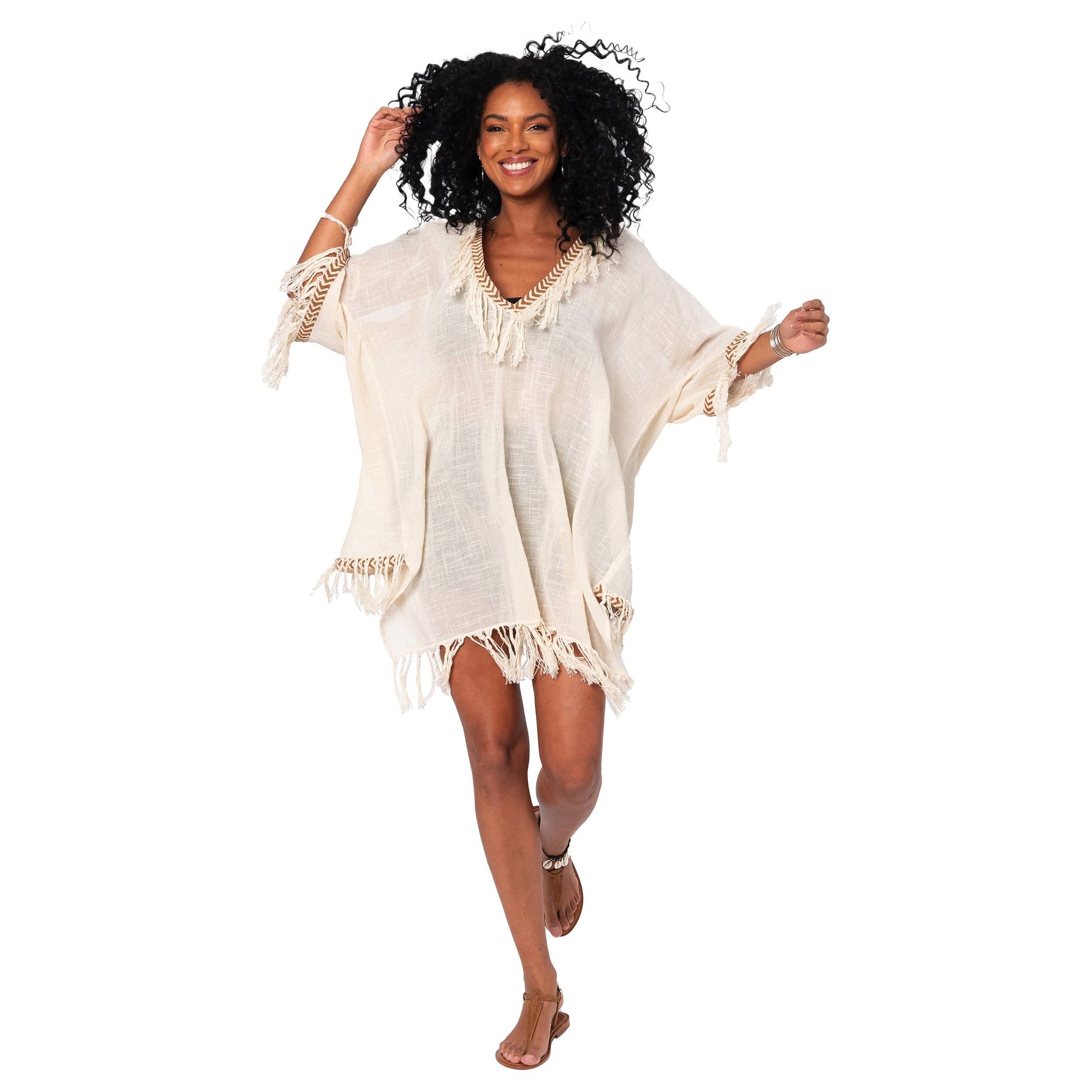 Kimono estivo boho in cotone con frange