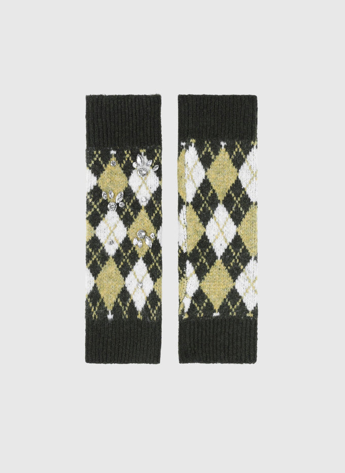 Guanti senza dita a rombi effetto militare con strass