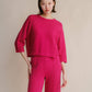 Maglione cropped in misto cashmere con maniche raglan 3/4