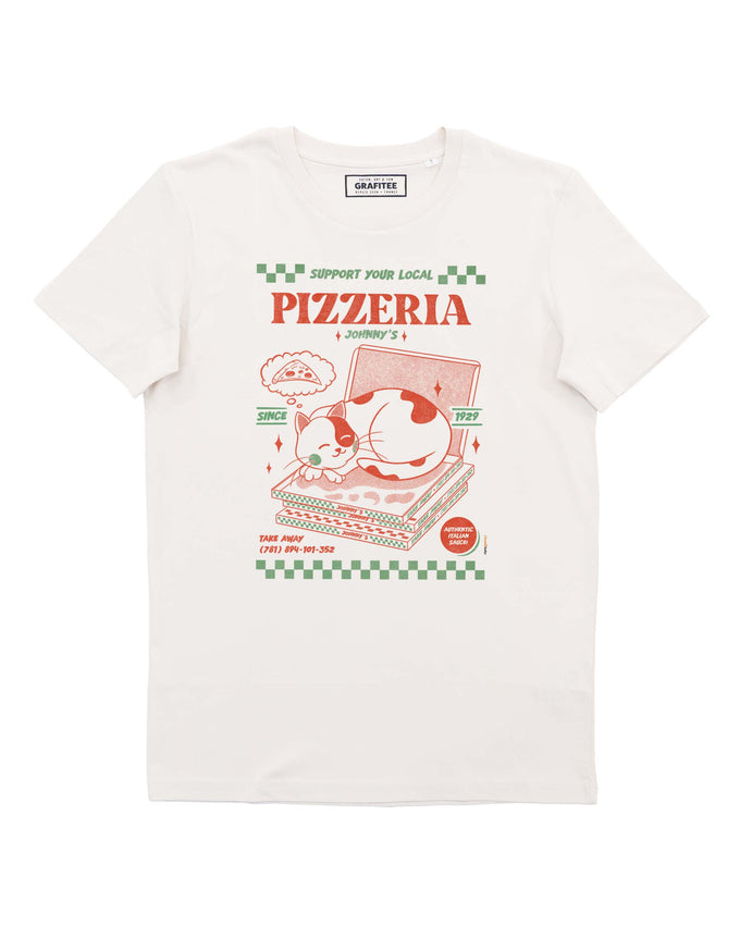 T-shirt Pizzeria con gatto sulla scatola della pizza