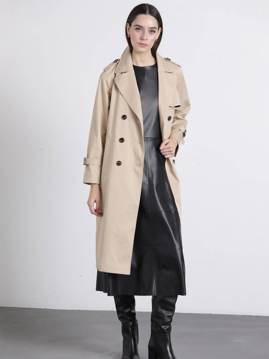 Trench lungo in gabardina doppiopetto da donna