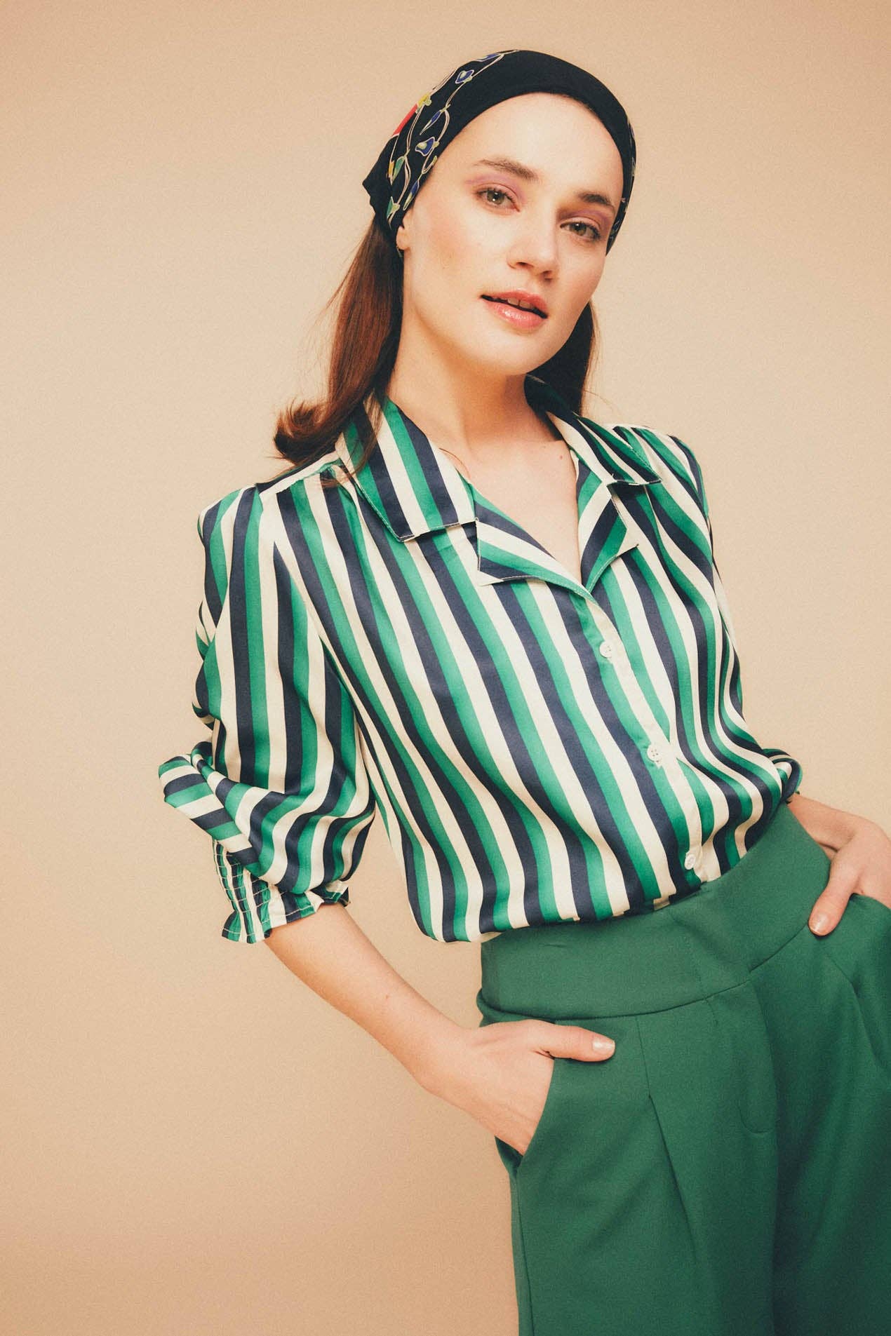 Camicia a righe Pluton con collo smoking