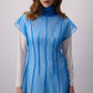 Abito lungo in maglia con sovrapposizione in organza trasparente blu