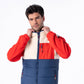 Gilet smanicato sherpa color block avorio e blu navy