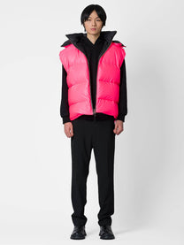 Gilet imbottito fluo con cappuccio removibile