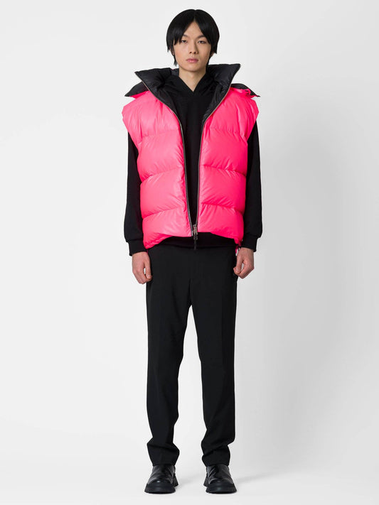 Gilet imbottito fluo con cappuccio removibile