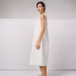Abito midi a trapezio in cotone con scollo a V
