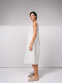 Abito midi a trapezio in cotone con scollo a V
