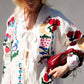 Giacca kimono in gabardine con ricami folk