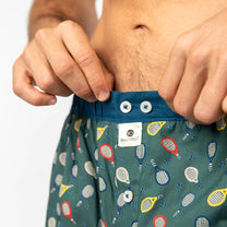 Boxer in cotone biologico con stampa racchette da tennis