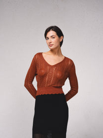 Maglione corto all’uncinetto con lurex
