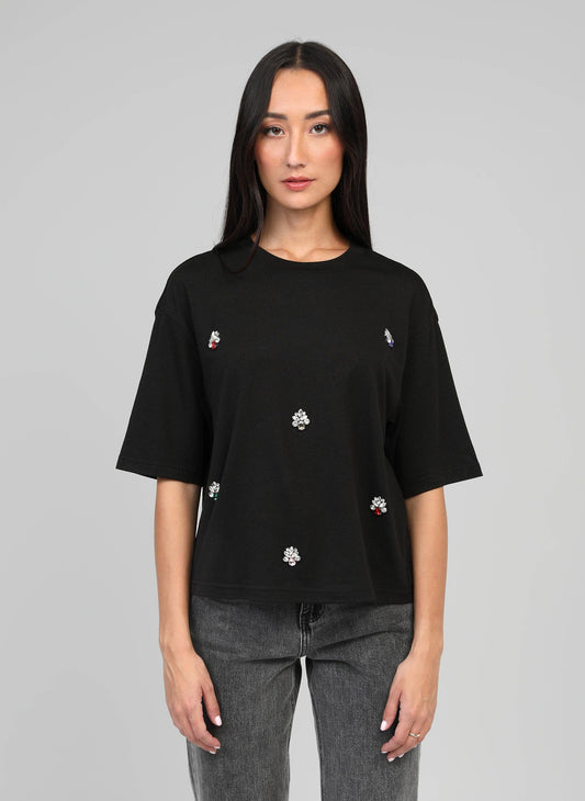 T-shirt Amarina nera con strass