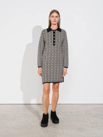 Abito in maglia jacquard con colletto polo e bottoni