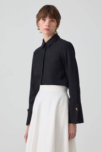 Body camicia nero con polsini ampi
