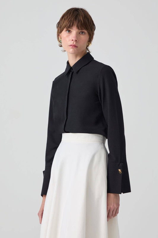 Body camicia nero con polsini ampi