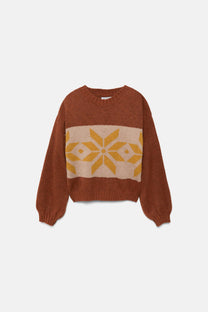 Maglione in maglia jacquard con maniche a palloncino