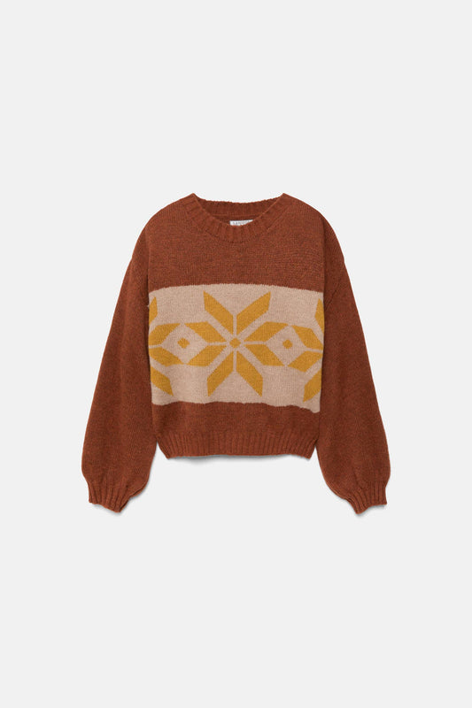Maglione in maglia jacquard con maniche a palloncino