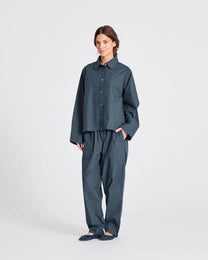 Camicia corta Flora in popeline di cotone biologico blu denim