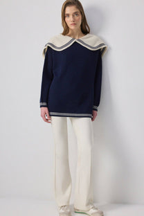Maglione oversize in maglia con maxi colletto stile sailor