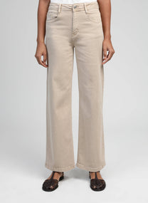 Jeans beige a vita alta a gamba dritta