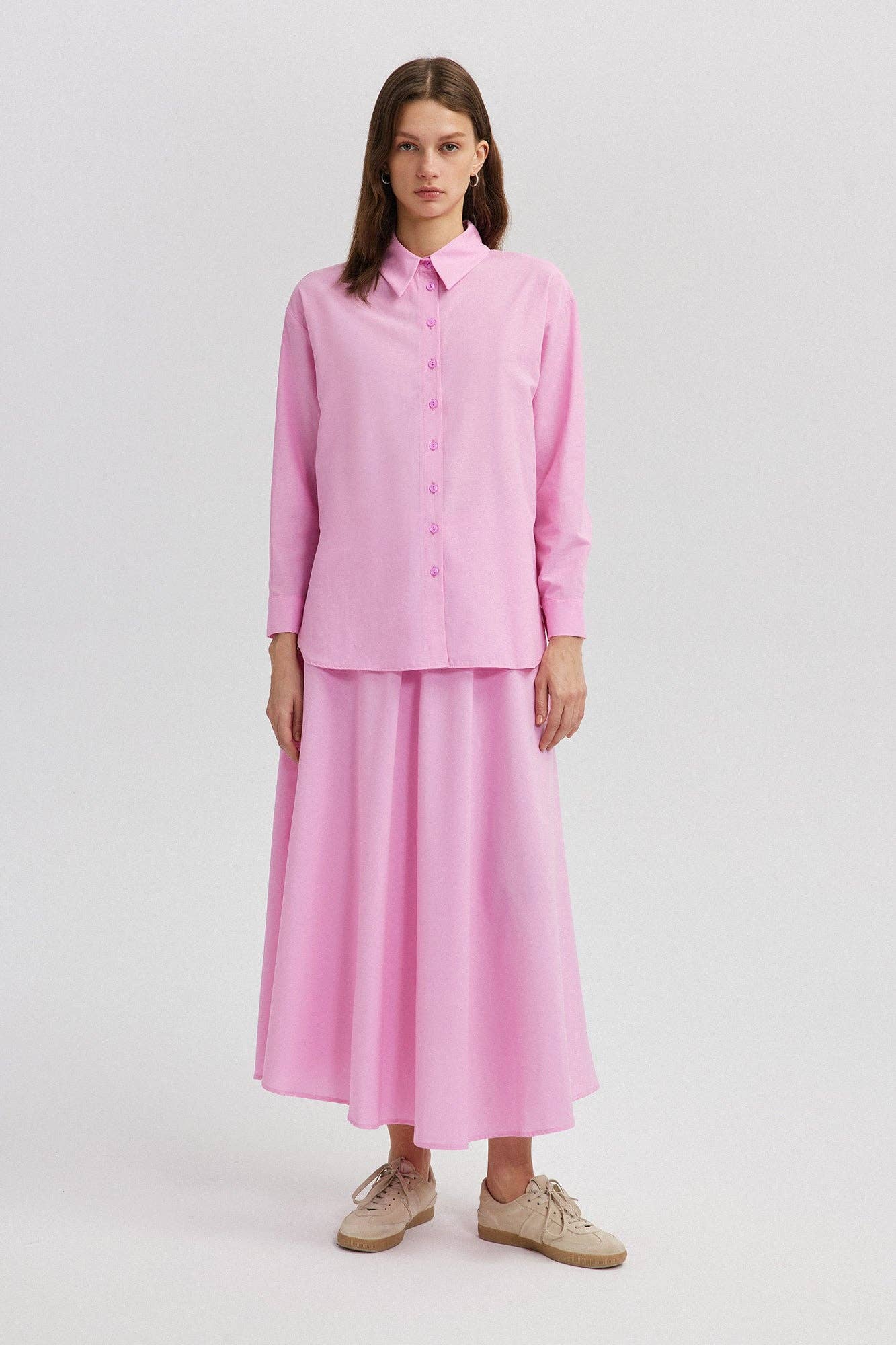 Completo camicia e gonna rosa