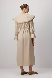 Abito camicia oversize con maxi colletto a volant in misto cotone