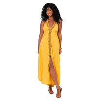 Vestito lungo estivo giallo con schiena scoperta