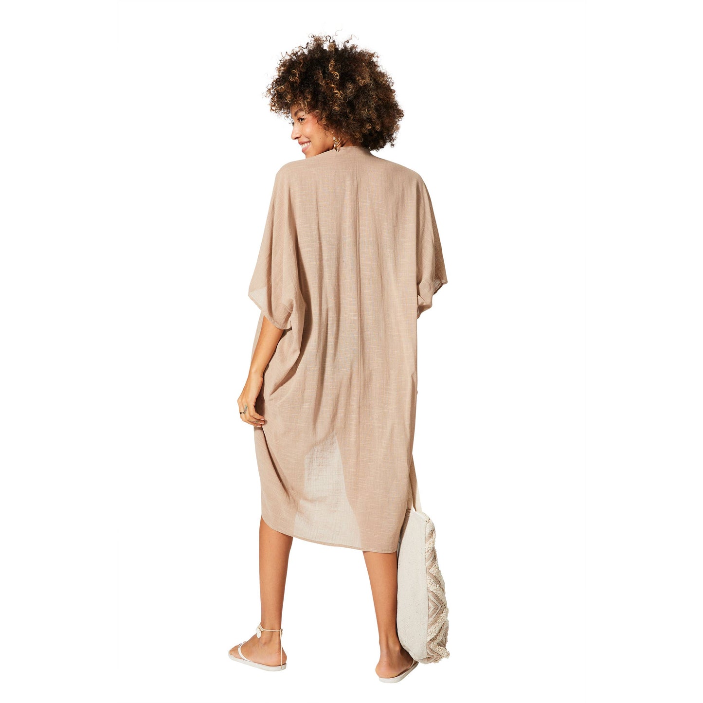 Kimono estivo beige midi in cotone