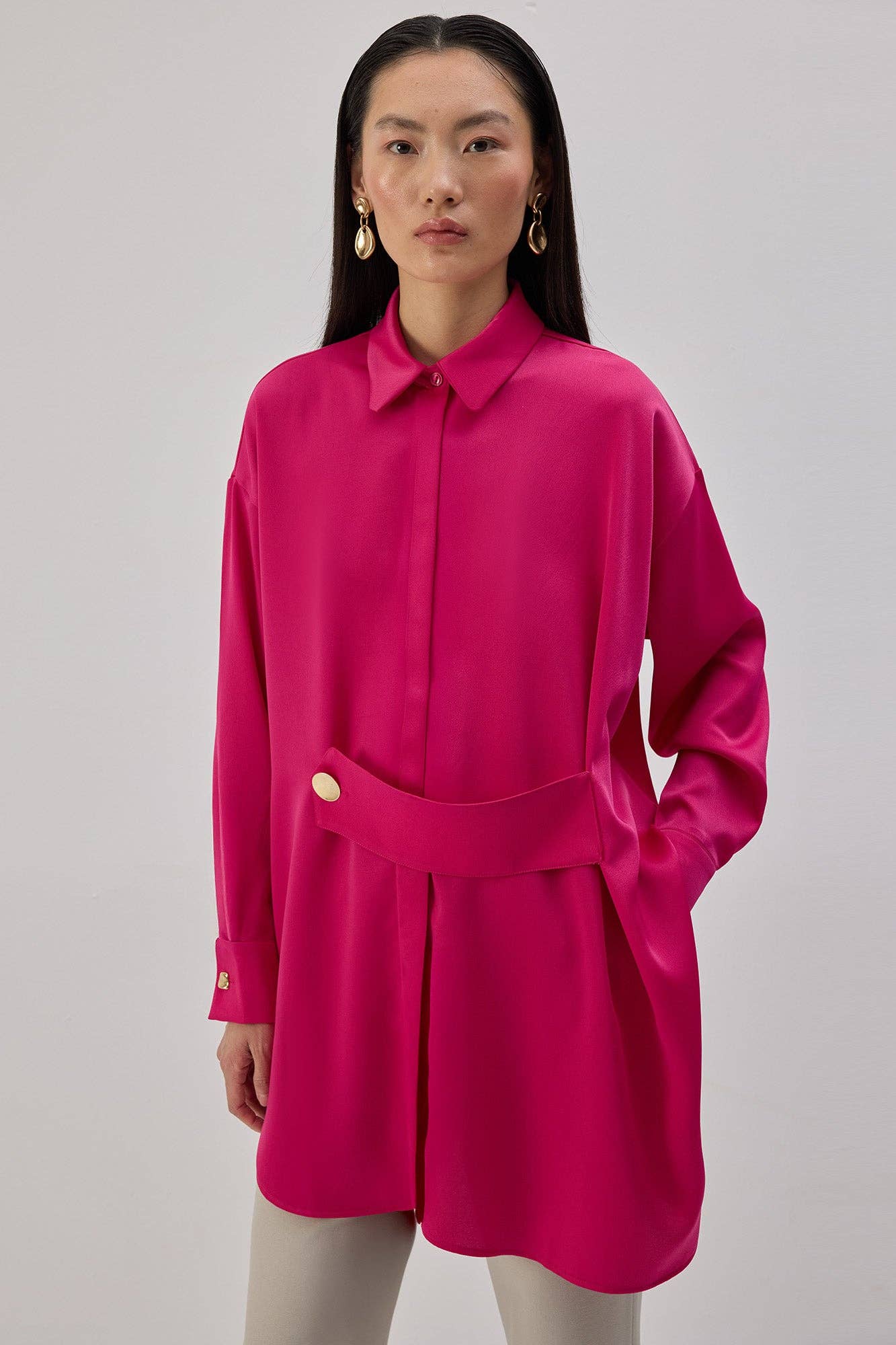 Camicia oversize in raso a bande