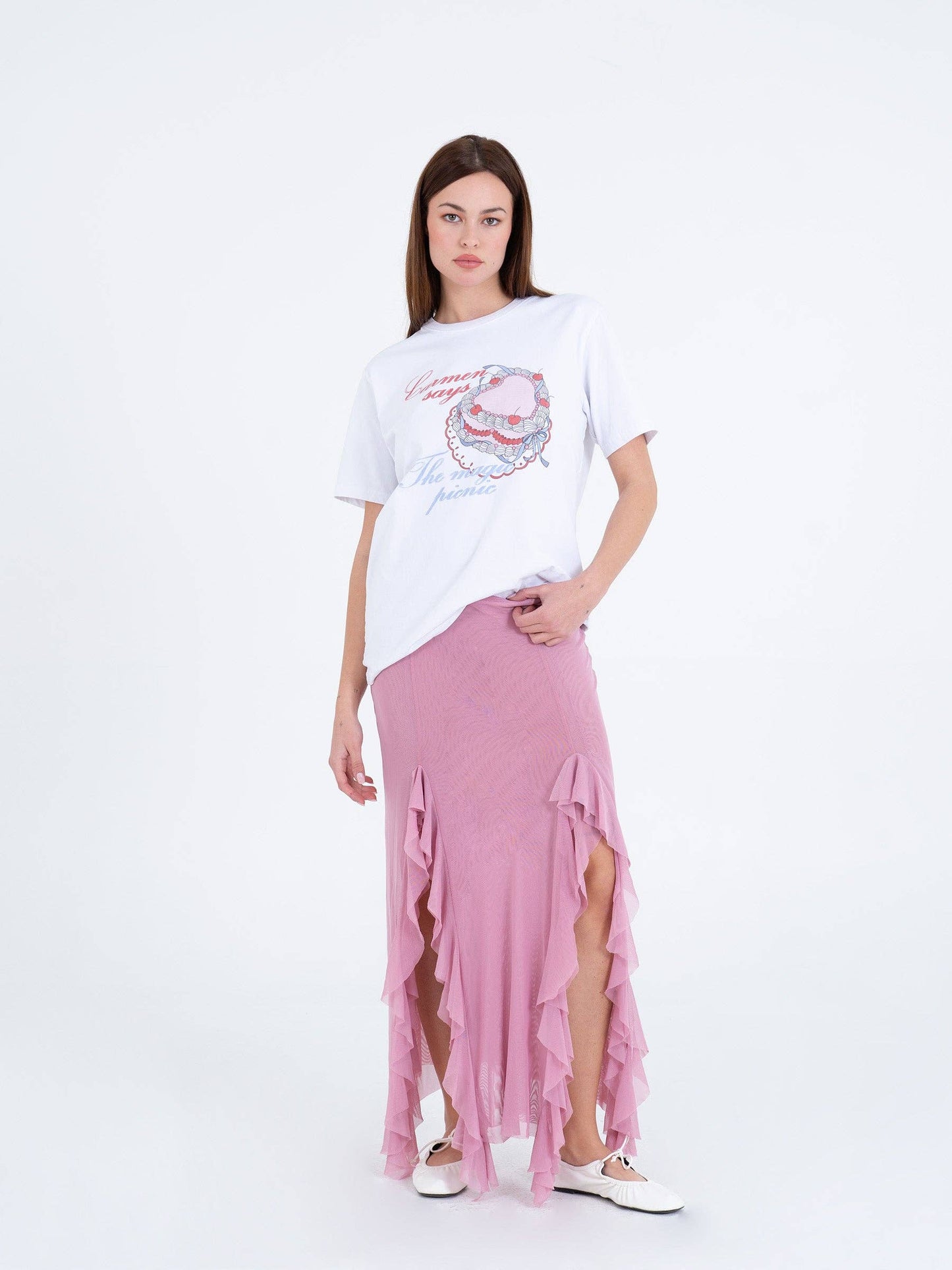 T-shirt bianca con stampa torta