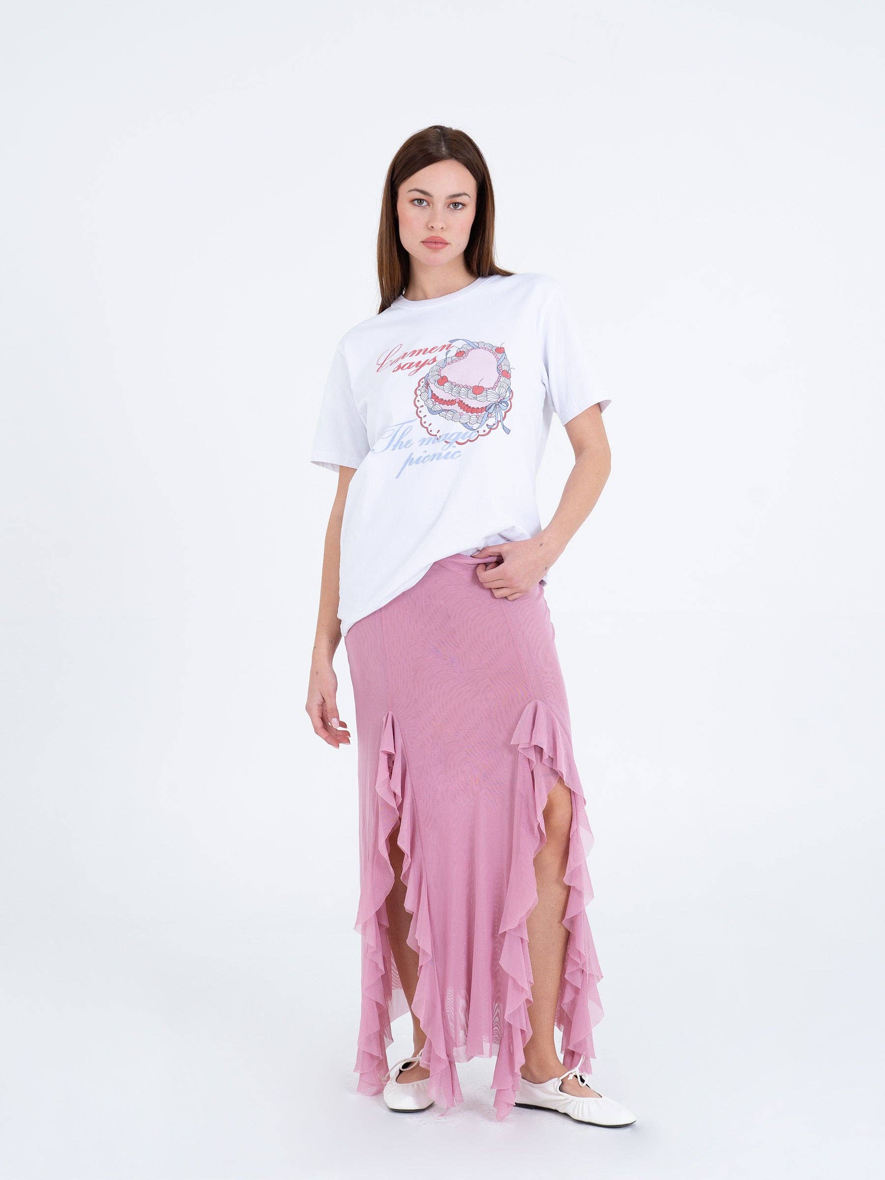 T-shirt bianca con stampa torta