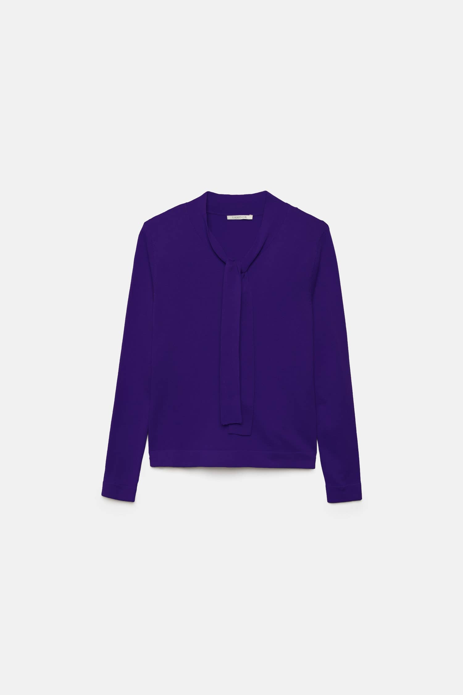 Maglione in maglia rasata con fiocco e scollo a V
