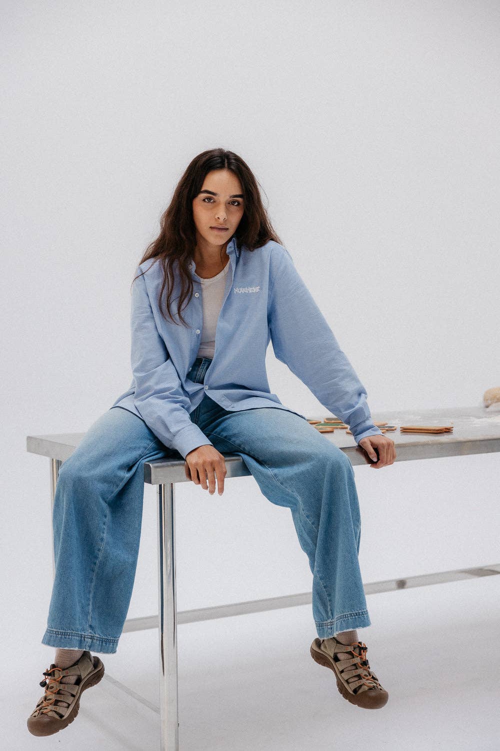 Camicia oversize in twill blu