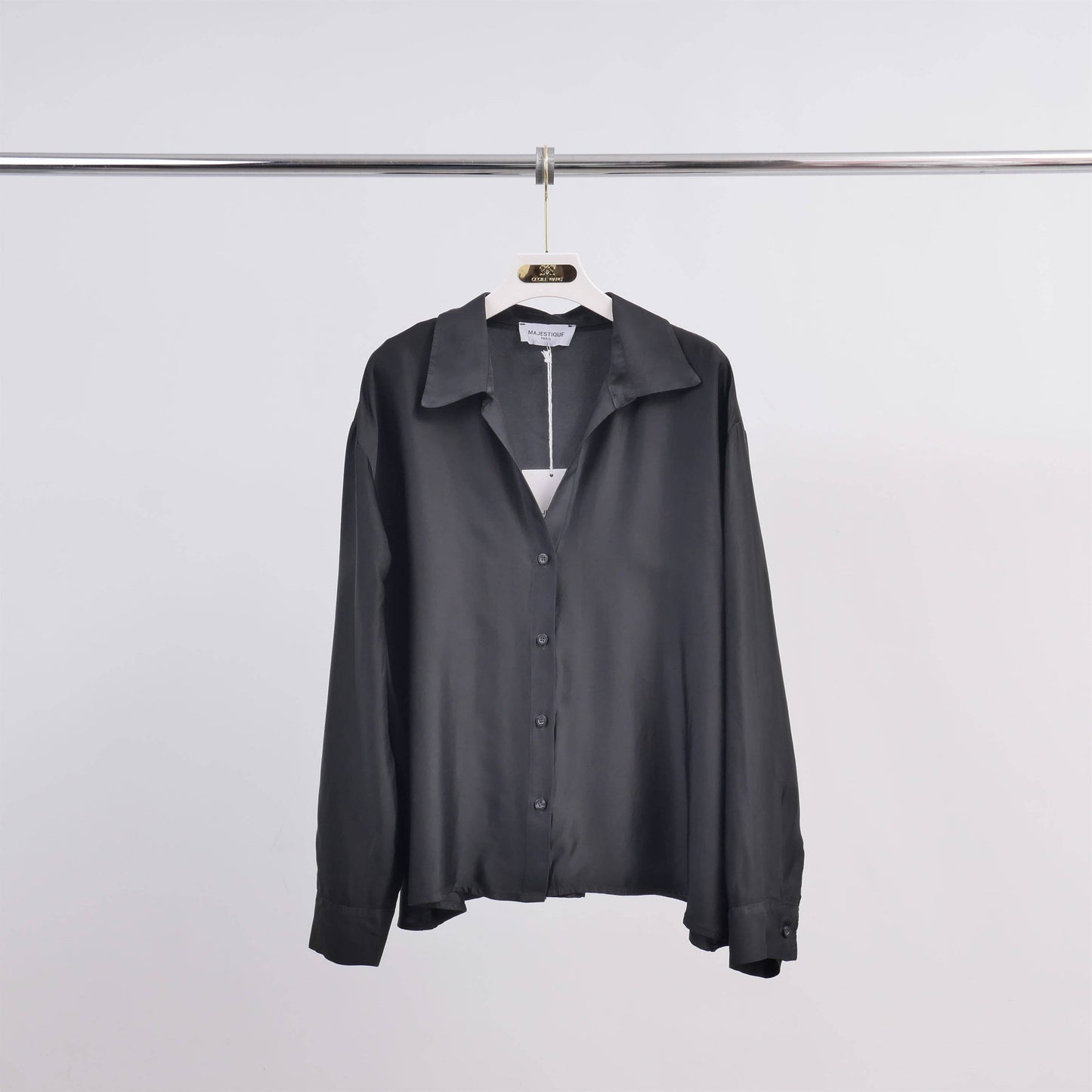 Camicia satinata in viscosa e seta