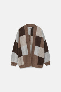 Cardigan in maglia color block con motivo geometrico