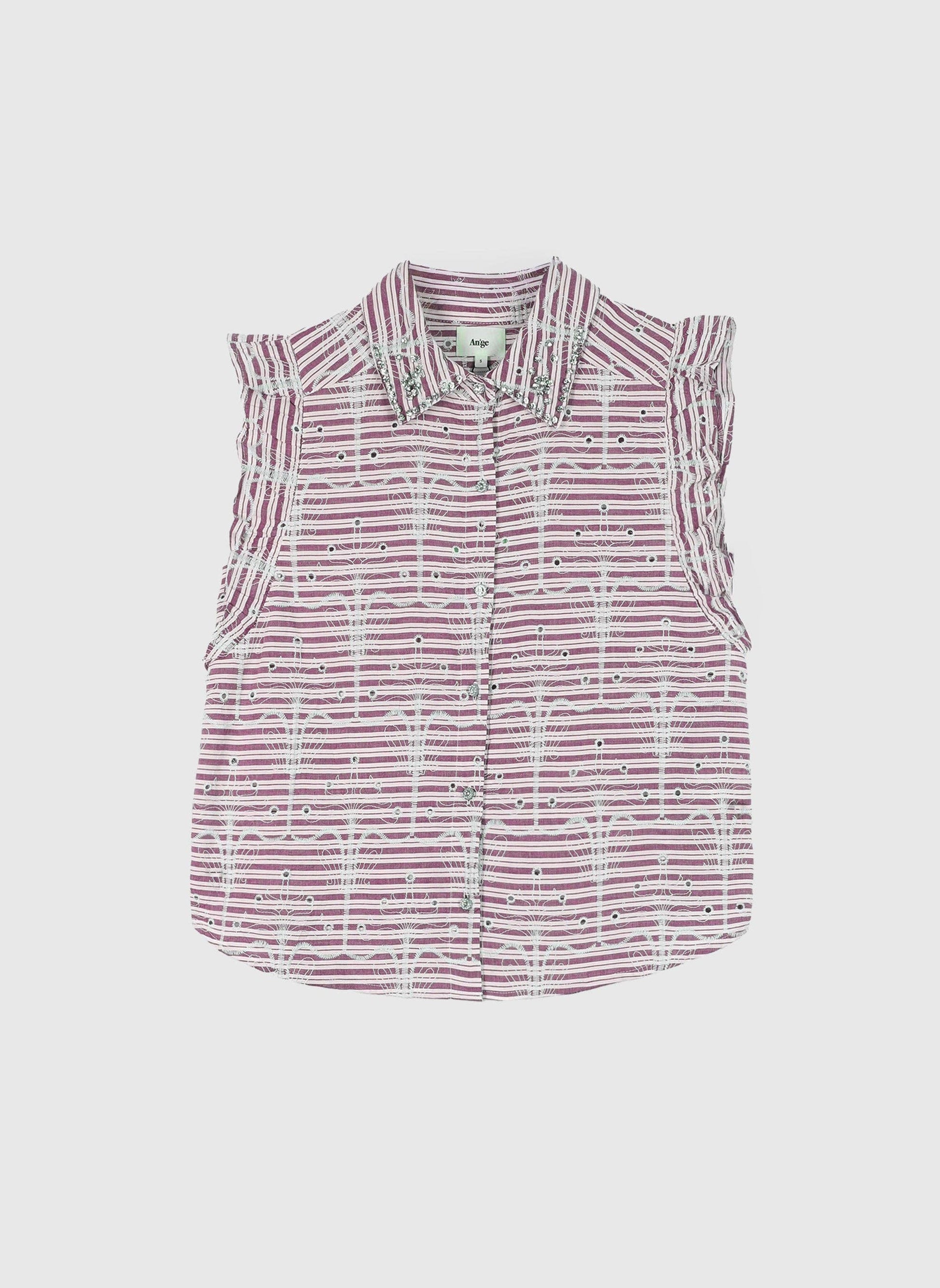 Camicia rossa Senaly a righe con dettagli gioiello