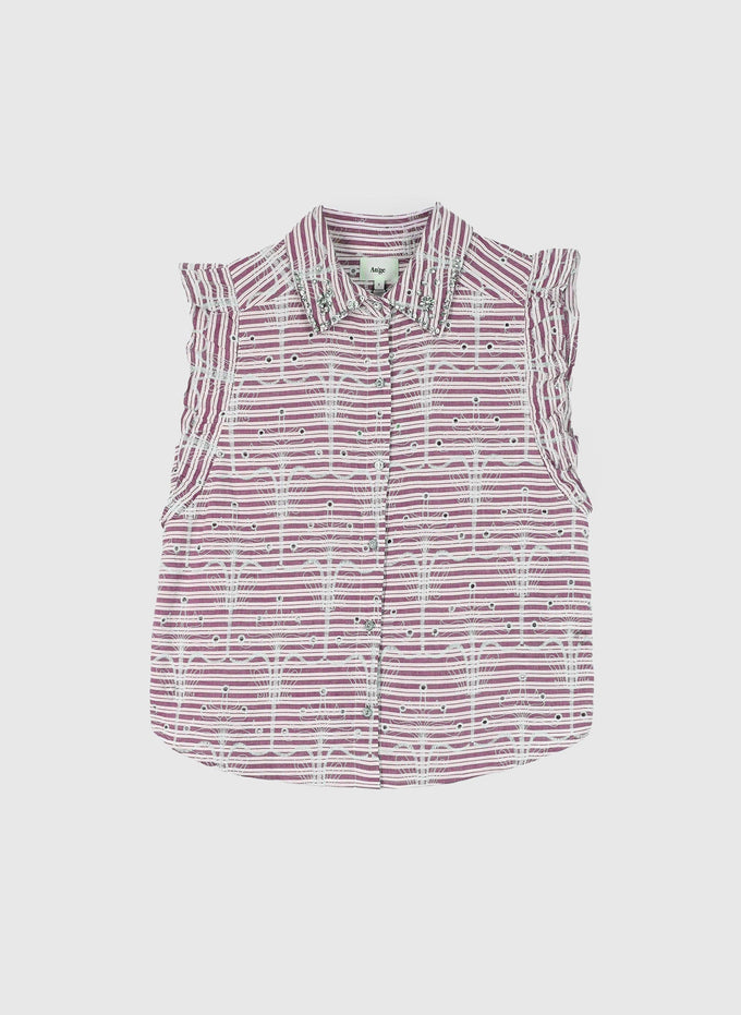 Camicia rossa Senaly a righe con dettagli gioiello