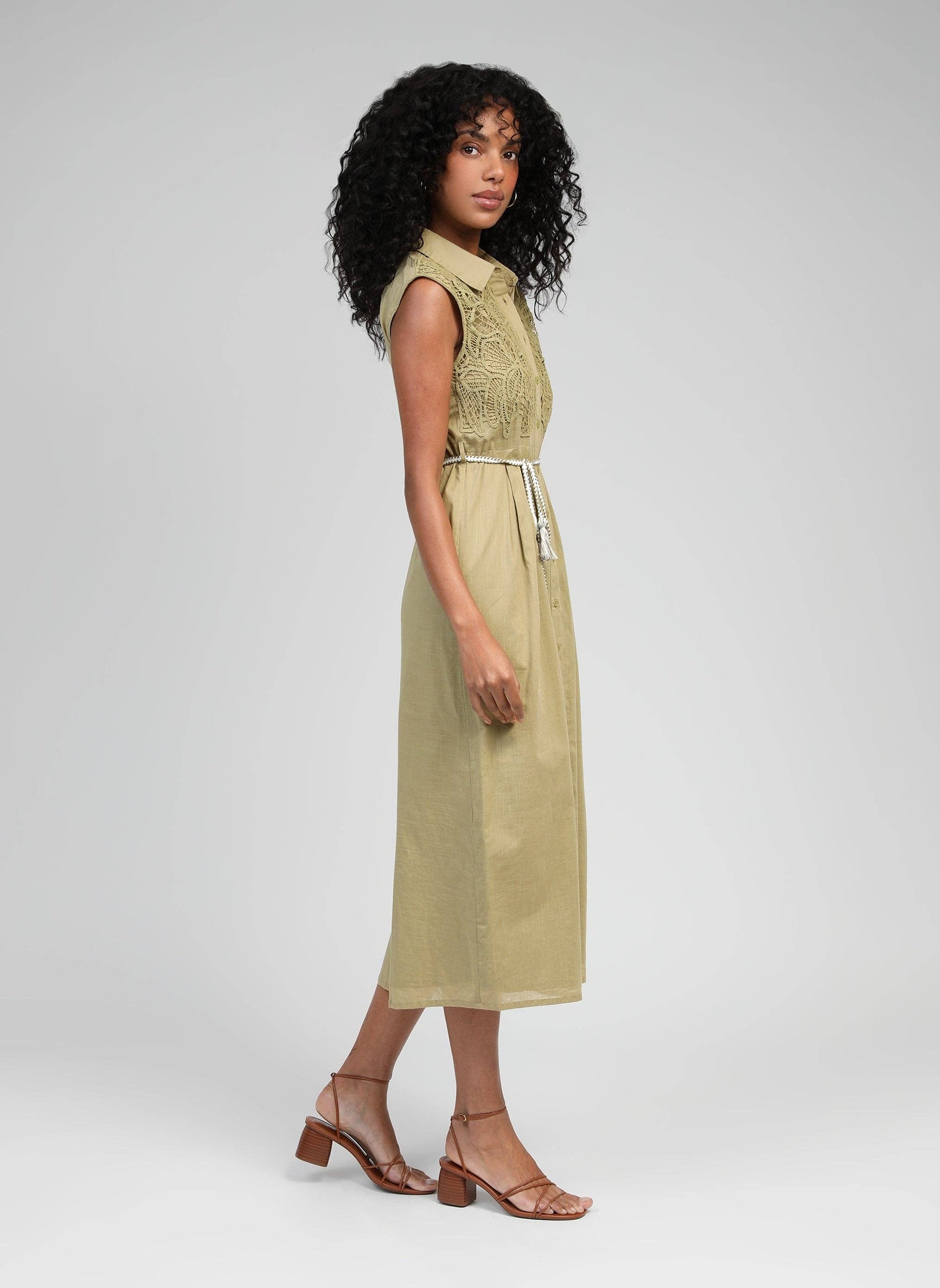 Abito midi Orenia lime con dettagli crochet
