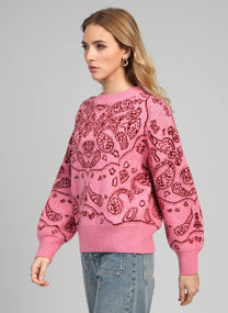 Maglione oversize jacquard bandana rosa caramella