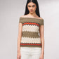 Maglia aderente off-shoulder in lurex
