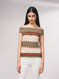 Maglia aderente off-shoulder in lurex