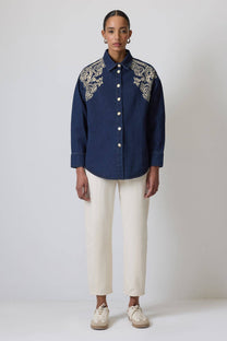 Camicia western in denim ricamata