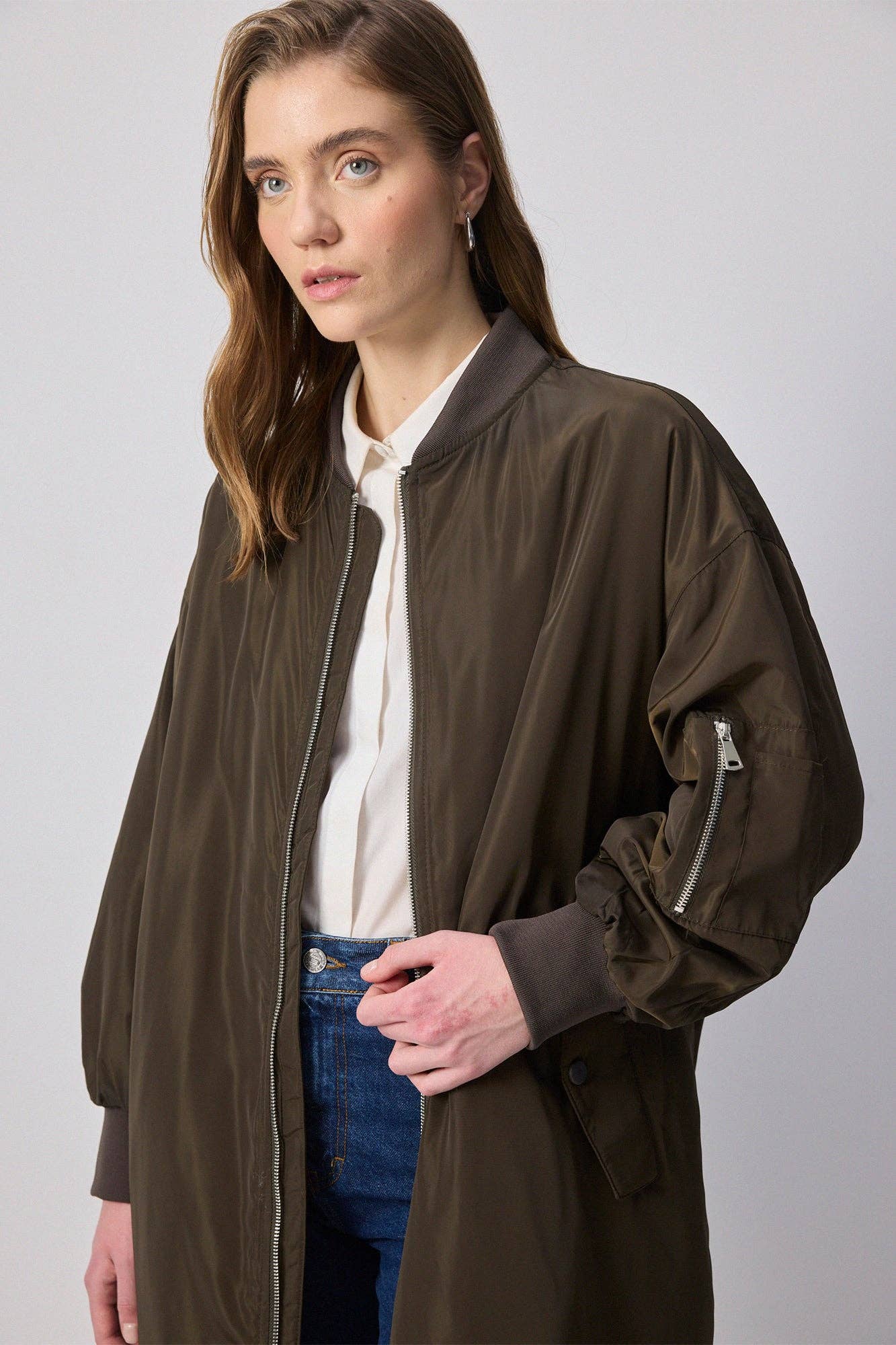 Cappotto leggero lungo con zip