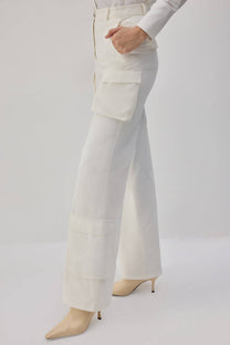 Pantaloni cargo in gabardine di cotone ecrù