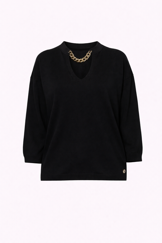 Maglia morbida con scollo a V e dettaglio catena
