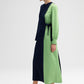 Abito midi color block con maniche lunghe e laccio laterale