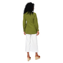 Camicia estiva verde in cotone e lino a maniche lunghe