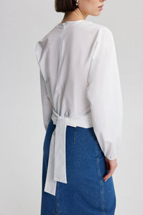 Blusa in popeline con cintura in vita