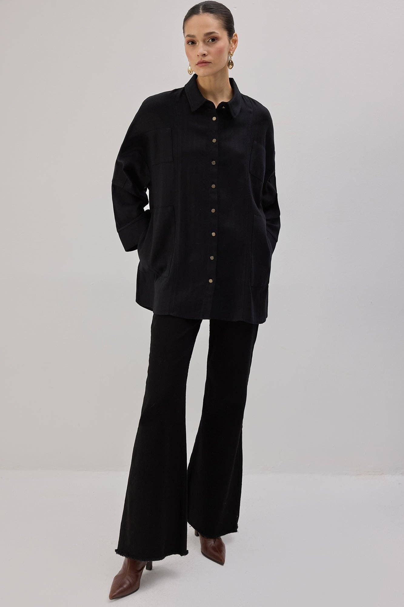 Camicia oversize a spina di pesce in viscosa